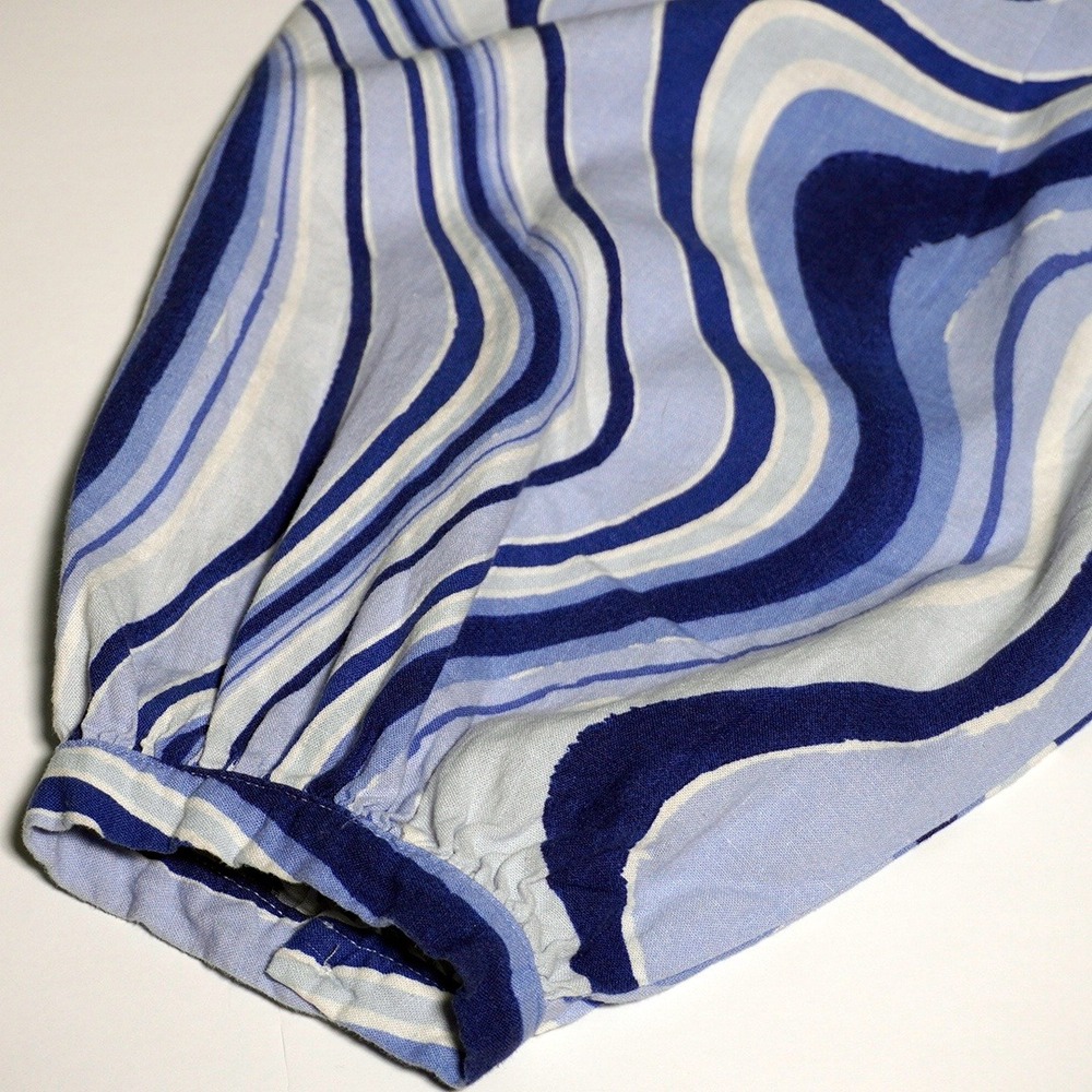 Zara Coastal Blue Abstract Swirl Linen‎ Blend Blouse Plus Size 1X XL Old Money - Picture 5 of 8